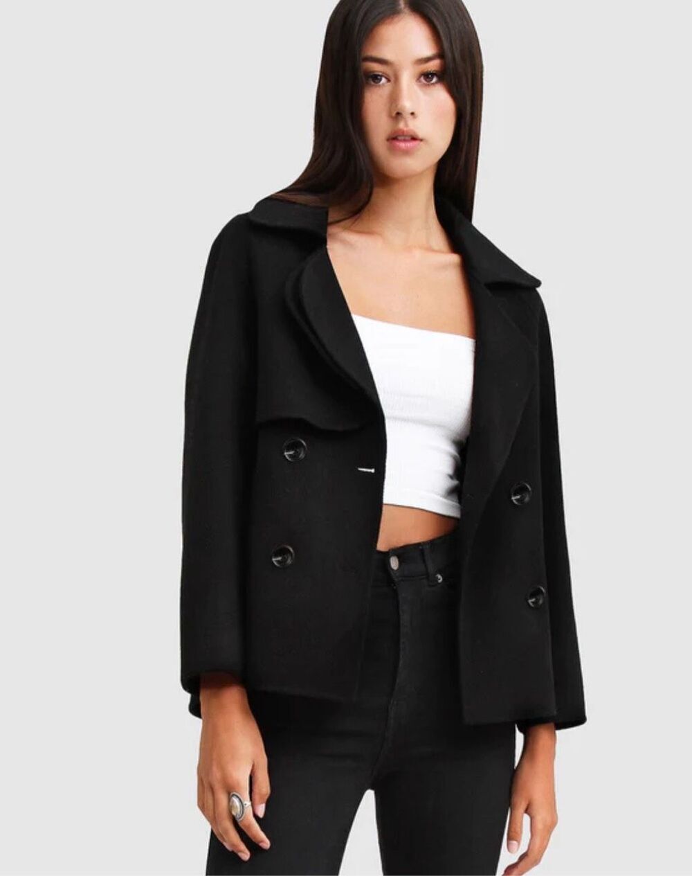 Belle & Bloom I'm Yours Wool Blend Peacoat Black Nwot Size Large